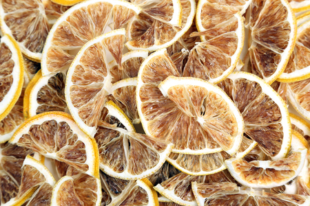 the dried lemon slices very close upの写真素材