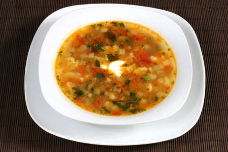 the hot vegetable soup with sour creamの写真素材