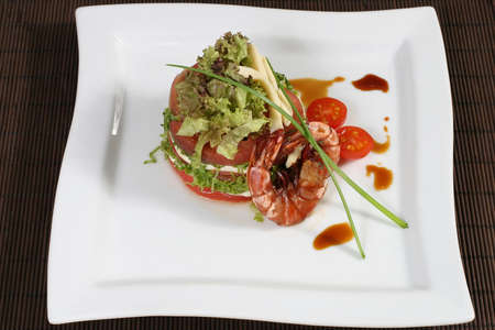 vegetable salad with shrimpの写真素材