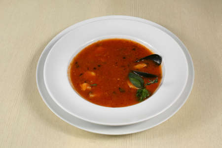 soup with mussels and herbsの写真素材