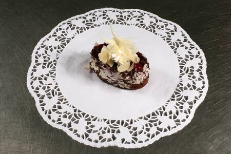 sweet chocolate cake on a gray backgroundの写真素材