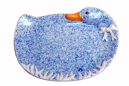 dining room porcelain blue and white plate depicting the head of a gooseの写真素材