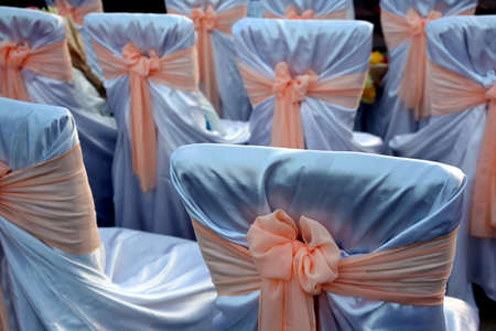 the chairs in the decorations for the wedding celebrationの写真素材
