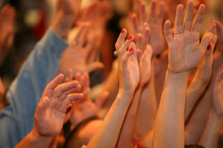 raised up a human hands at the eventの写真素材