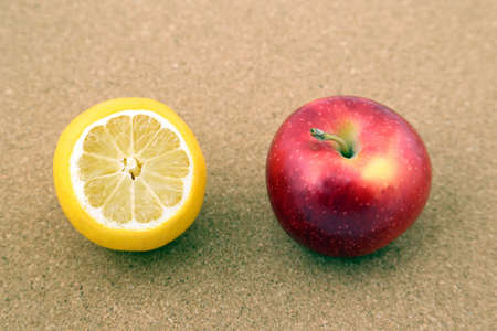 cut a lemon and appleの写真素材