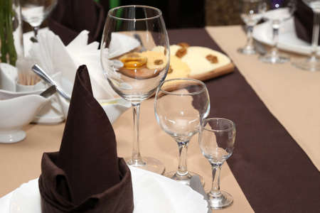 serving dishes on the table in the restaurantの写真素材