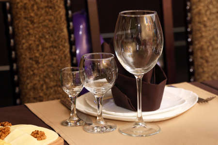 serving dishes on the table in the restaurantの写真素材