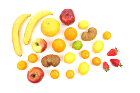 large assortment of fruit on white backgroundの写真素材