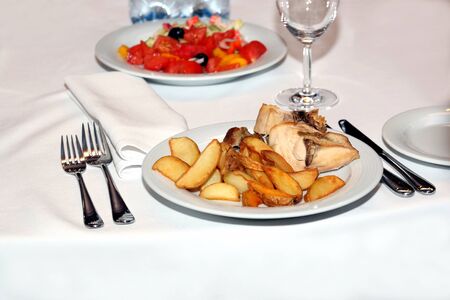 portion of the food in the cafeの写真素材