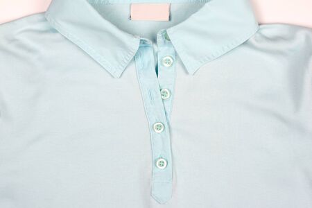 top knit blue shirt with buttonsの写真素材