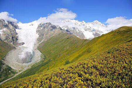 glacier in the Caucasus mountain range in Georgia. Mountain landscape