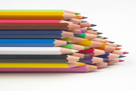 Colored pencils for drawing on a white background. Education and creativity. Leisure and artの写真素材