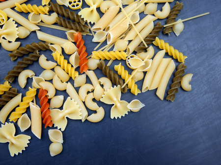 different types of italian pasta. flour products and food in cookingの写真素材