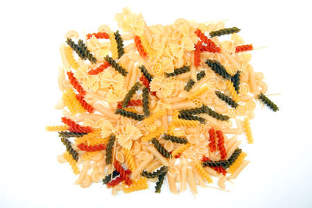 different types of italian pasta on a white background. flour products and food in cooking