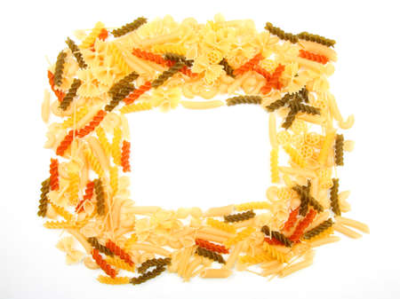 frame from italian pasta on a white background. flour products in cooking