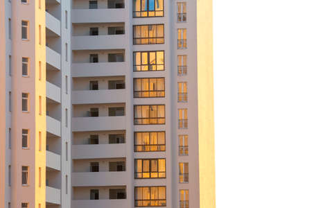 Facade of a new multi-story residential building. architecture and modern construction
