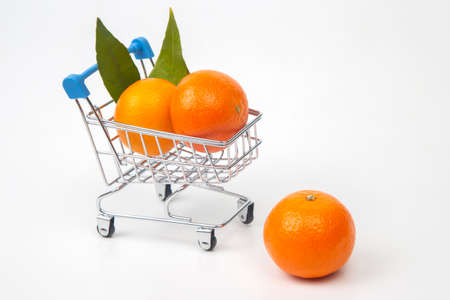 citrus fruits tangerines in a grocery supermarket basket. vitamin healthy foodの写真素材