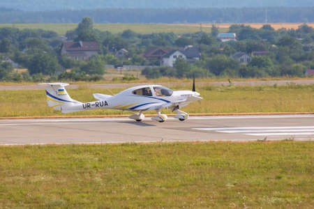 Kharkiv, Ukraine - August 03, 2021: Departure of a light passenger aircraft at Kharkiv International...