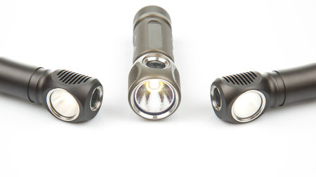 different lanterns flashlight on a white background. item for camping and household life.