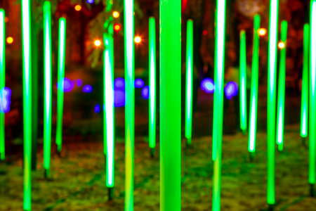 color LED illumination in the park. street light color festival decoration