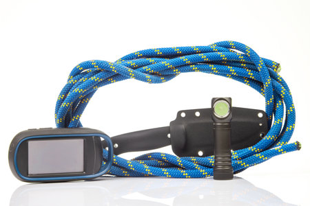 Items for tourism and hiking on a white background. set of equipment for tourism and travelの写真素材