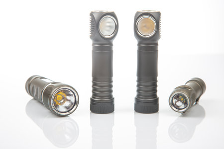 different lanterns flashlight on a white background. item for camping and household life.の写真素材