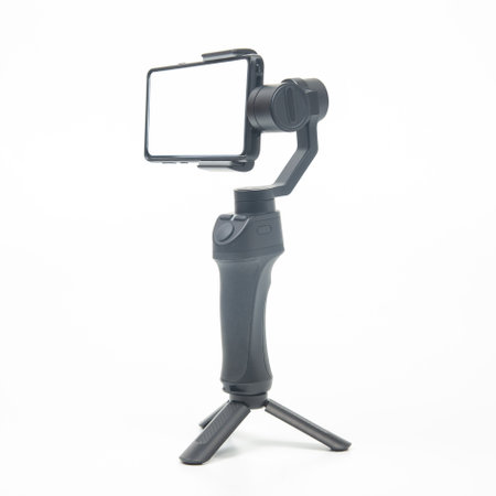 smartphone with stabilizer on white backgroundの写真素材