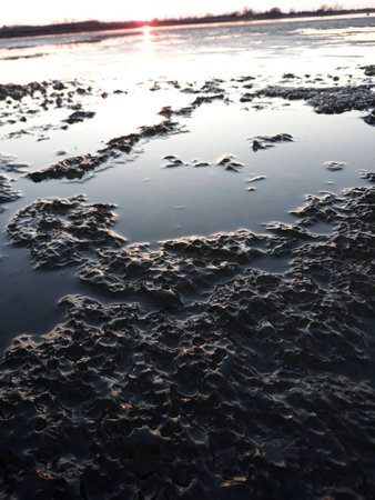 Ice at sunset of the dayの写真素材