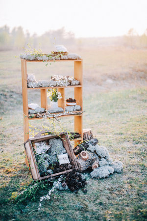 outdoor wedding decor at sunsetの写真素材
