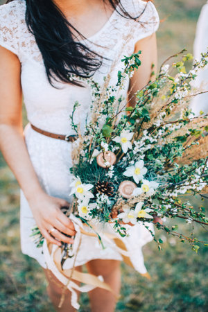 woman in the park with flowersの写真素材