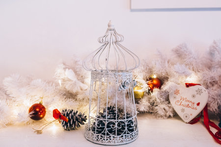 christmas tree decorations on the tableの写真素材