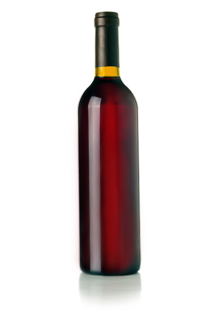 red wine sealed bottle on white backgroundの写真素材