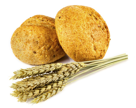 Two buns and spikelets on white backgroundの写真素材