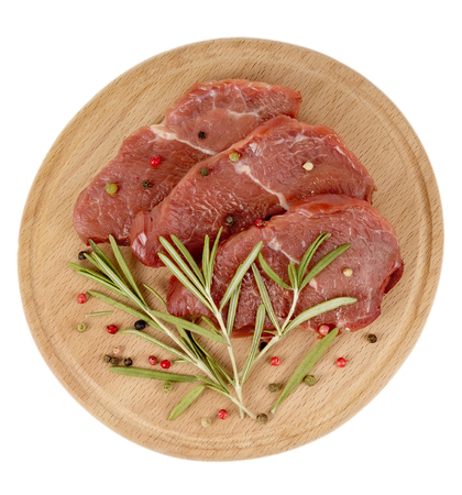 fresh beef on board with spicesの写真素材