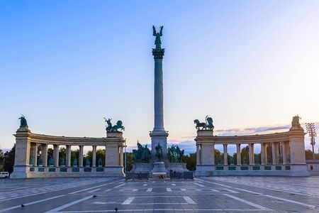 The beautiful city of Budapest, a beautiful view of the Heroes Square, in the center of which is a monument to the millenniumの写真素材
