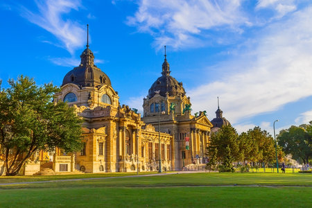 The old famous Szechenyi bathhouse building in Budapest Hungaryのeditorial素材