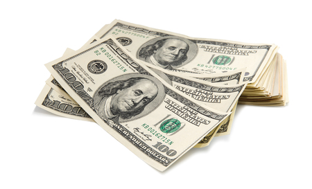 One hundred dollars banknotes isolated on white background