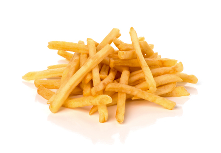 pile of french fries on a white backgroundの写真素材