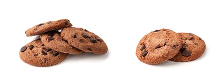 Chocolate chip cookie isolated on white backgroundの写真素材