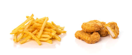 French fries and Chicken nuggets isolated on white background.の写真素材