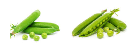 fresh green peas isolated on a white backgroundの写真素材