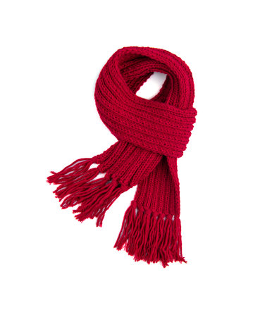 Red warm scarf on a white backgroundの写真素材