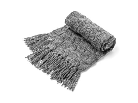 Gray warm scarf on a white backgroundの写真素材