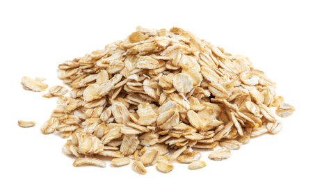 pile of oatmeal isolated on white backgroundの写真素材