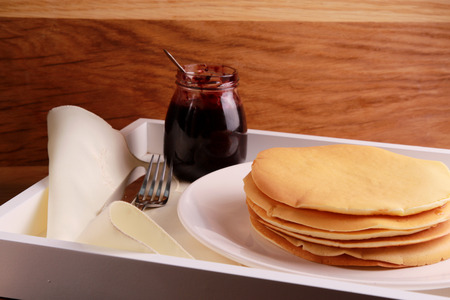 Pancakes with jam wonderful breakfast homemade foodの写真素材