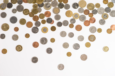 Coins money on a white background. Copy space for textの写真素材