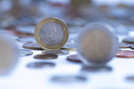 Coins money on a white background. One euros.