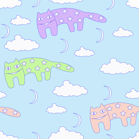 Illustration of a star cats, seamless, can be used as a background or as wallpaper in a nursery, vector image.のイラスト素材