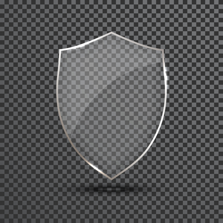 Transparent Shield. Safety Glass Badge Icon. Privacy Guard Banner. Protection Shield Concept. Decoration Secure Element. Defense Sign. Conservation Symbol. Vector illustration.のイラスト素材