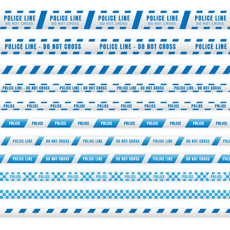 blue and white vector illustration set of police tapes.のイラスト素材